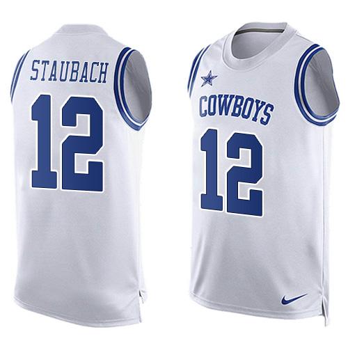 Cowboys #12 Roger Staubach White Men's Stitched NFL Limited Tank Top Jersey